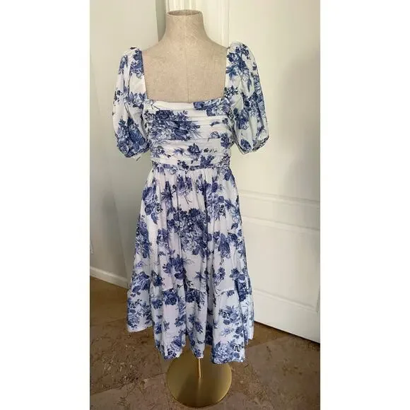 Abercrombie & Fitch Emerson Poplin Puff Sleeve Midi Dress - Picture 2 of 7